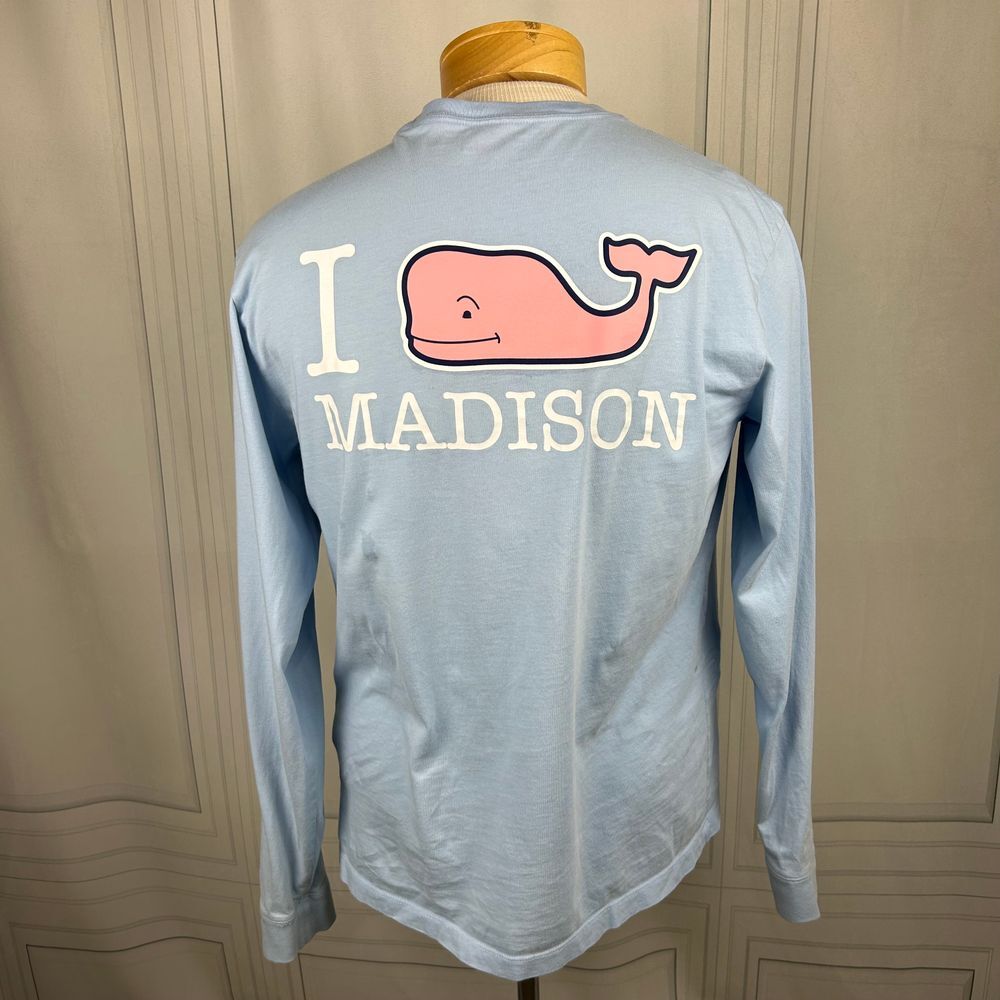 Vineyard‎ Vines-Madison Whale Logo-Long Sleeve Cotton T-Shirt Light Blue Size S